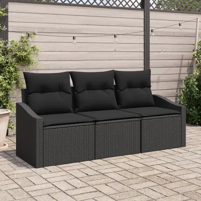Gossi set de cina de gradina 3 piese cu perne ratan negru