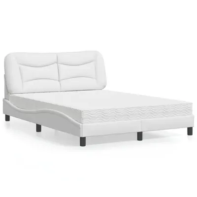 vidaXL Pat cu saltea, Hvar, alb, 140x190 cm, piele ecologică