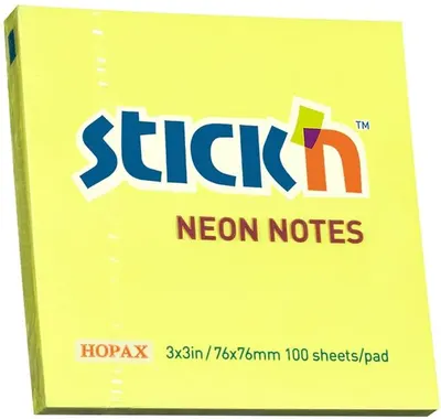 Notite adezive Stick'n - 76 x 76 mm, galben neon, 100 file