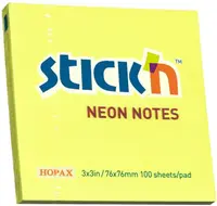 Notite adezive Stick'n - 76 x 76 mm, galben neon, 100 file