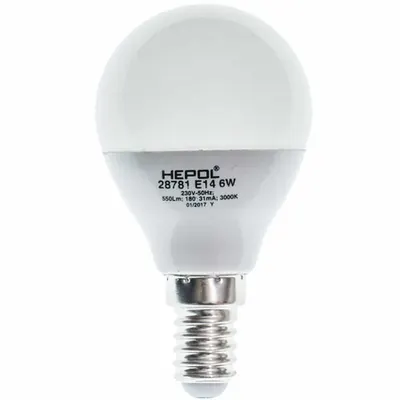 Bec LED HEPOL DIMABIL, forma sferic, E14, 6W, 25000 ore, lumina calda