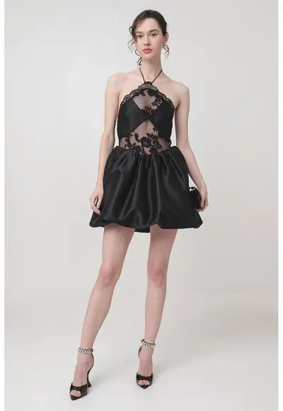 Rochie mini cu decolteu halter - Negru