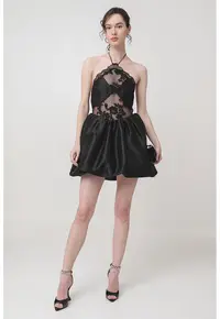 Rochie mini cu decolteu halter - Negru