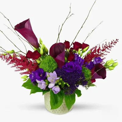 Aranjament floral cu cale si lisianthus