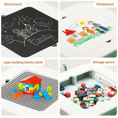 Set masuta cu 2 scaunele din lemn Ginger Home Forest cu blat multifunctional pentru Lego,tabla neagra si alba,compartiment de depozitare pentru blocuri constructiijucariicartiaccesorii,ideal pentru cresa,colt de studiu
