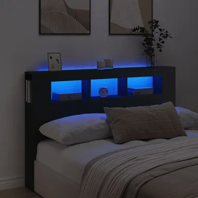 vidaXL Tăblie de pat cu LED, negru, 160x18,5x103,5 cm, lemn