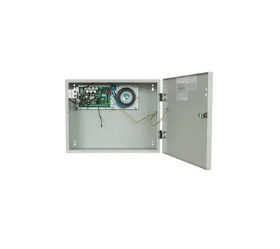 Sursa de alimentare pentru sisteme de detectie incendiu 24V/3A in cutie metalica, loc pentru 2 acumulatori 12V/18A. Sursele sun