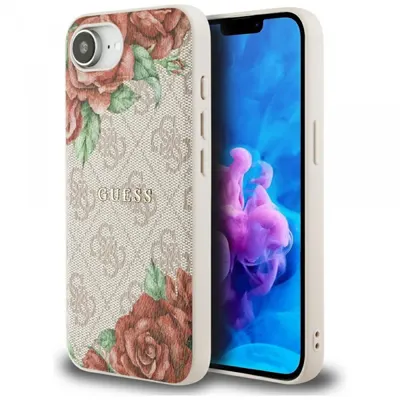 Husa MagSafe pentru Apple iPhone 17e / 16e, Guess, 4G Flowers Print, Roz
