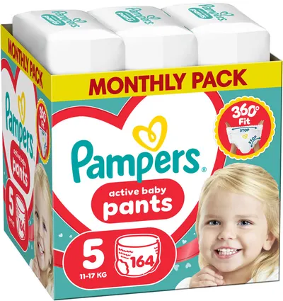 Scutece - chiloțel Pampers Active Baby - Mărimea 5, 11-17 kg, 164 buc