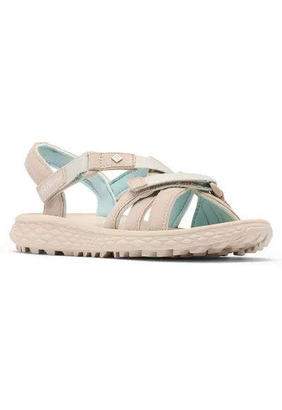 Sandale dama - textil - bej/albastru - inchidere Velcro