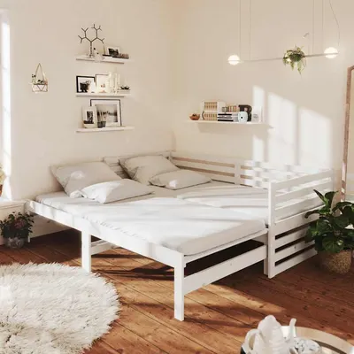 vidaXL Pat extensibil de zi, alb, 2x(90x200) cm, lemn masiv de pin