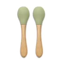 Set 2 lingurite din silicon si bambus Lorelli Fresh Green forma ergonomica