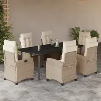 Gossi set de masa pentru gradina, 7 piese, cu perne, bej, poliratan