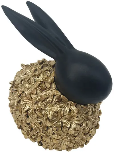 Figură decorativă Maison - Iepure înflorit, 14 cm, auriu-negru