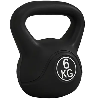 HOMCOM Kettlebell 6kg cu Bază Plată din Plastic Și Maner, Negru