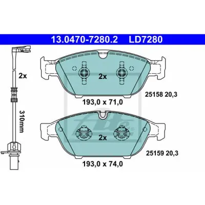 Set placute frana, frana disc ATE 13.0470-7280.2