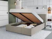 Pat Tapitat Avelis cu somiera rabatabila si lada de depozitare Bej - Swing 2 140x200