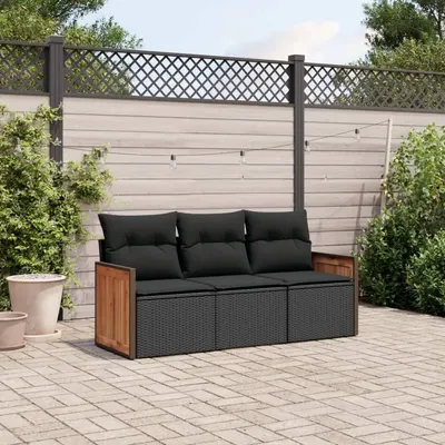 Gossi set mobilier de gradina cu perne, 3 piese, negru, poliratan