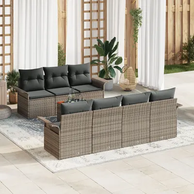 Gossi set 8 piese canapea gradina cu perne gri ratan polimeric acacia