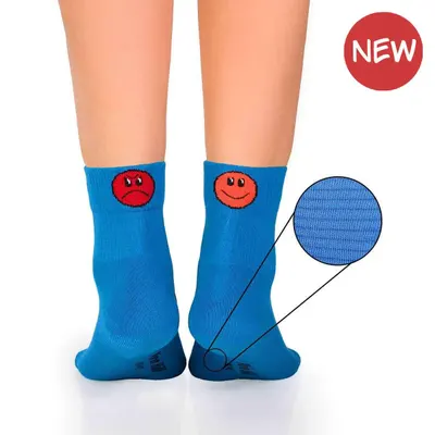 Sosete bumbac organic albastru cu smiley face si sad face Active Day, 39-42 EU