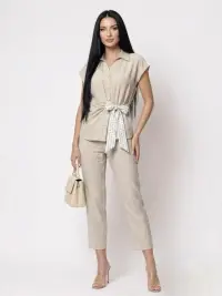 Compleu dama format din doua piese pantaloni vaporosi si camasa cu design deosebit