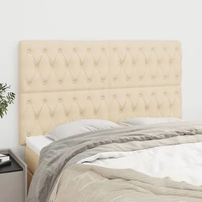 vidaXL Tăblie de pat crem 144x7x118/128 cm, material textil