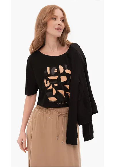 Tricou din bumbac pentru femei T-Prime negru Comfort Fit - Negru