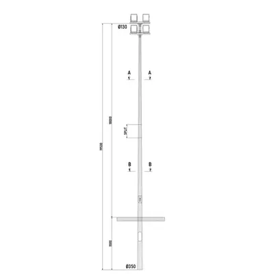 Stalp tehnic 18 metri , montaj ingorpat, pentru iluminat nocturna 4 proiectoare