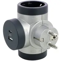 Adaptor priza iesiri laterale Premium rotativ 2x 2P+T 16A si USB A+C aluminiu Legrand 694524