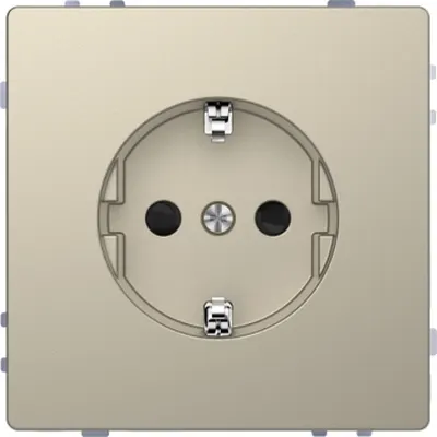 Priza, Merten System Design, 2P + E, 16A, Schuko, obturator, terminale fara suruburi, mat, lacuit, sahara