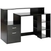 HOMCOM Birou pentru calculator cu 2 sertare, birou cu depozitare, 137 x 55 x 92 cm, rafturi deschise și poliță pentru imprimantă, stil modern, masă pentru calculator pentru dormitor, studio, negru | Aosom Romania