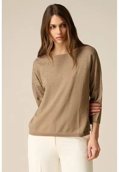 Bluza uni cu croiala lejera - Maro deschis/Argintiu