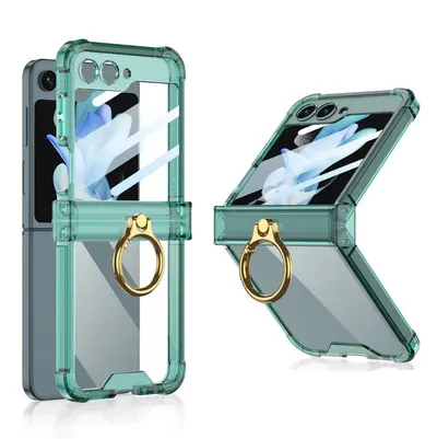 Husa Luxe Grip, Inel de sustinere, Compatibil cu Samsung Galaxy Z Flip 6, Protectie ecran, Verde Engros