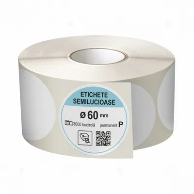 Rola etichete autoadezive semilucioase, rotunde, diametru 60 mm, adeziv permanent, 3000 etichete rola