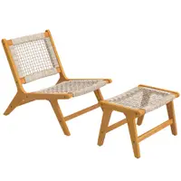 Outsunny Fotoliu de grădină cu taburet 2 piese lemn de acacia certificat FSC fotoliu lounge exterior cu șezut din ratan stil boho picioare reglabile | Aosom Romania
