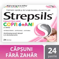 Strepsils Capsuni fara zahar copii 6+ ani, Reckitt Benkiser | 24 pastile