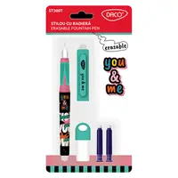 Stilou cu radiera Daco You&Me turcoaz + 2 rezerve + dispozitiv curatare