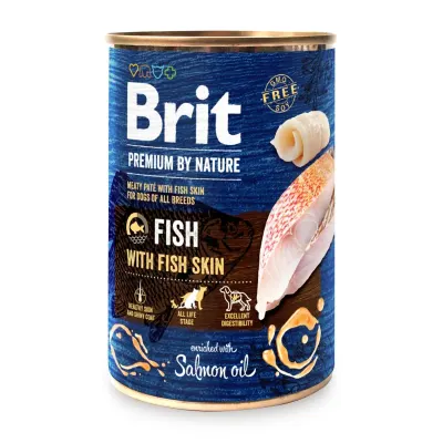 BRIT Premium by Nature, XS-XL, Pește și Piele de Pește, conservă hrană umedă fără cereale câini, (în suc propriu), 400g