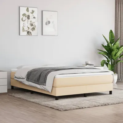 vidaXL Pat box spring cu saltea, crem, 160x200 cm, material textil