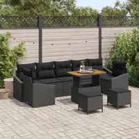 Set de canapea pentru gradina cu 10 piese si perne poliratan negru acacia, canapea de gradina cu 2 locuri si depozitare & perne poliratan negru, set de dining pentru gradina cu 3 piese si perne poliratan negru acacia