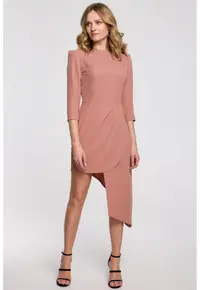 Rochie cu tiv asimetric si pliuri - - Roz