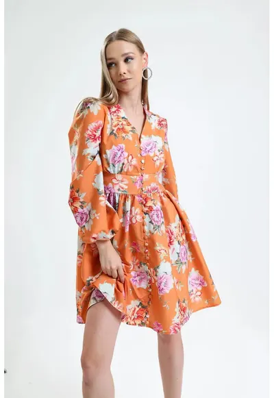 Rochie Mini Floral - Portocaliu