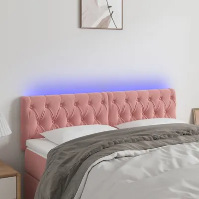 vidaXL Tăblie de pat cu LED, roz, 144x7x78/88 cm, catifea