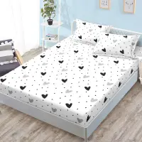 Cearsaf cu Elastic, Bumbac Satinat, 160x200 cm + 2 Fete de Perna 50x70 cm, Alb, inimioare