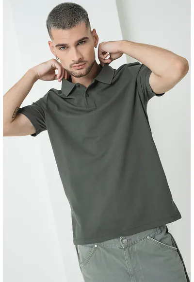 Tricou polo de bumbac pique - Gri inchis