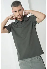 Tricou polo de bumbac pique - Gri inchis