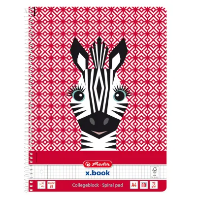 Caiet matematica cu spirala, A4, Herlitz, Cute Animals, Zebra, 80 file