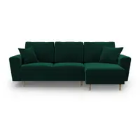 Colțar verde extensibil, cu spațiu de depozitare cu tapițerie din catifea Kyoto – Cosmopolitan Design