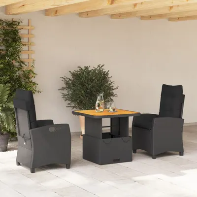 Gossi set mobilier de gradina cu perne, 3 piese, negru, poliratan