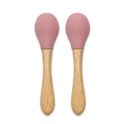 Set 2 lingurite din silicon si bambus Lorelli Pink forma ergonomica